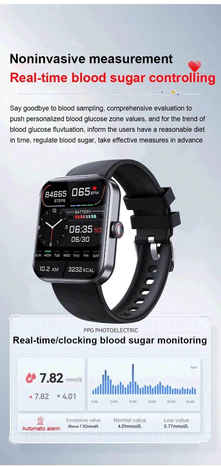 Bluetooth Fashion Smart Watch|Heartbeat ,B.P Monitoring